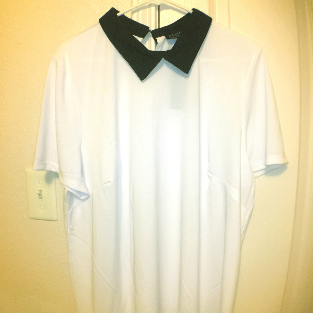 Eloquii Sheer White Blouse with Black Collar Plus